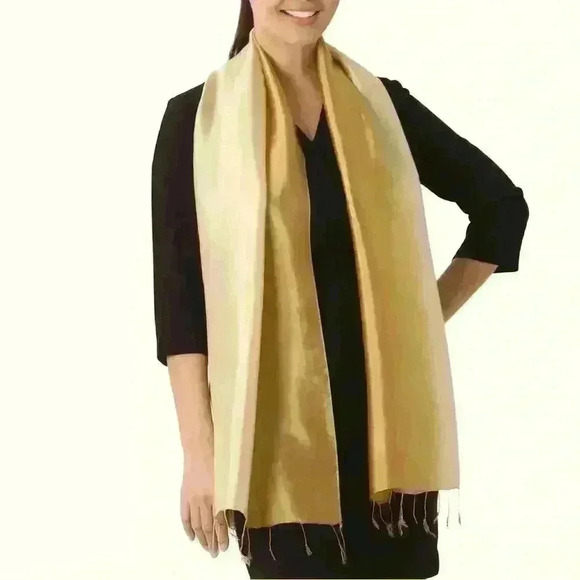 Golden Ombré Rayon and Silk Blend Scarf for Women - Golden Brown Shimmer - Picture 1 of 3